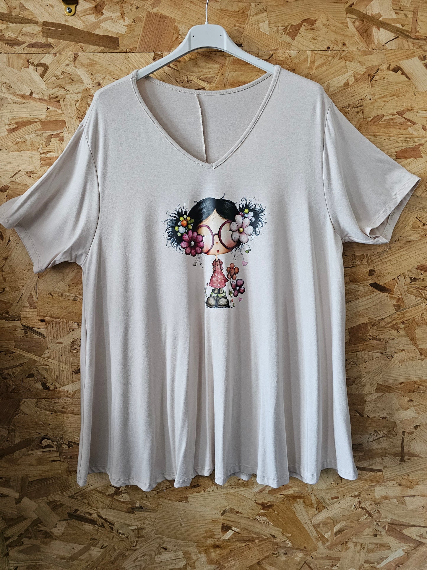 Teeshirt évasé beige flocage fillette