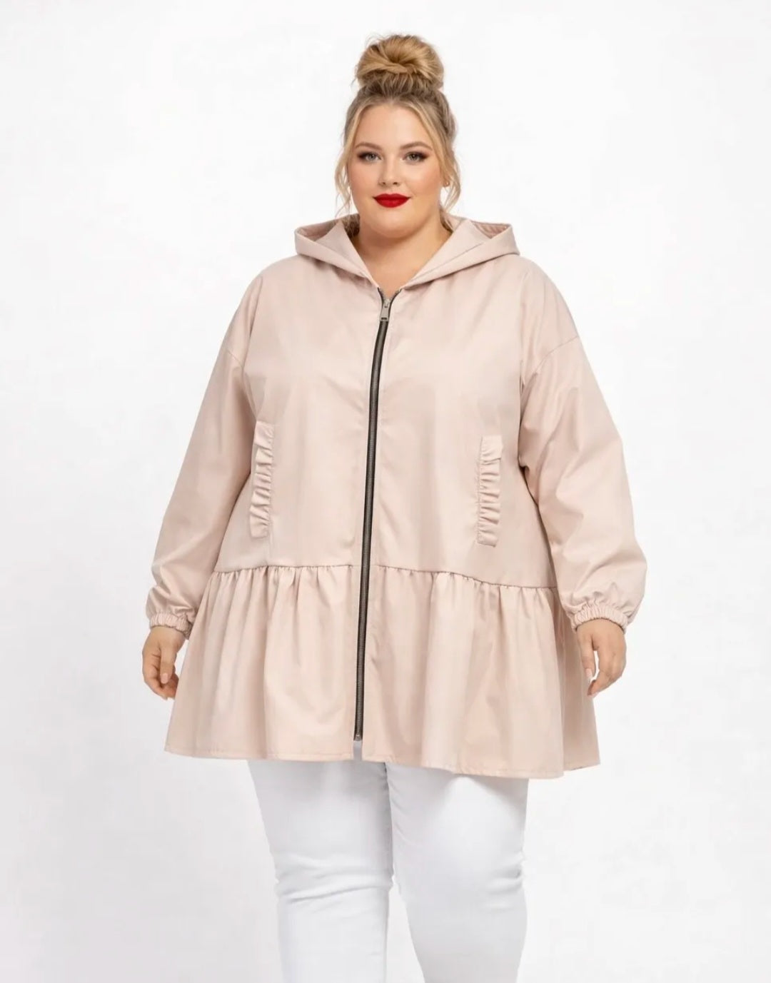 Blouson trench zippé,  coupe péplum