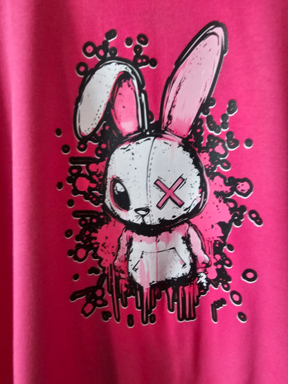 Teeshirt fuschia, lapin urban art
