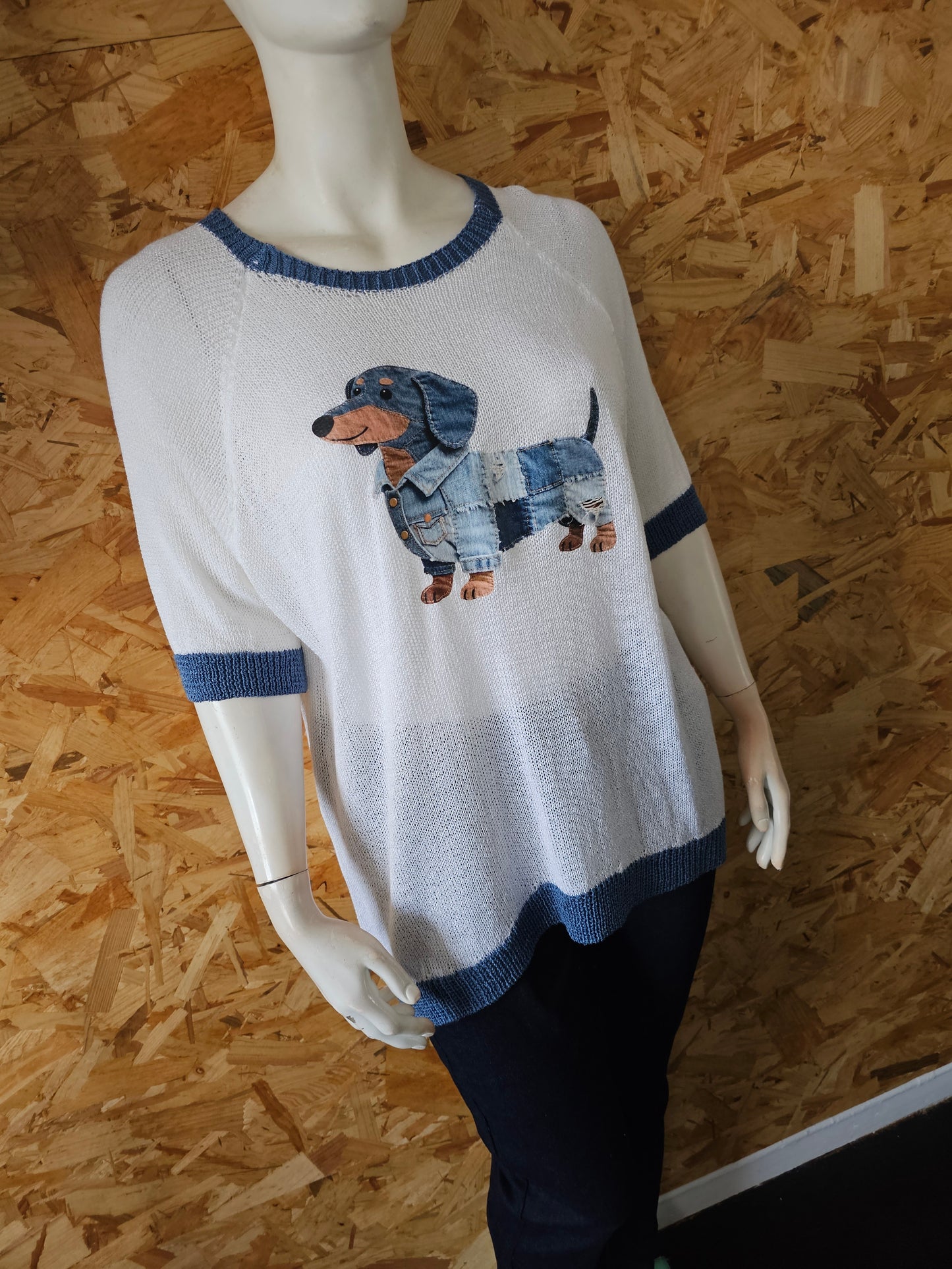 Pull teckel jean maille ajourée