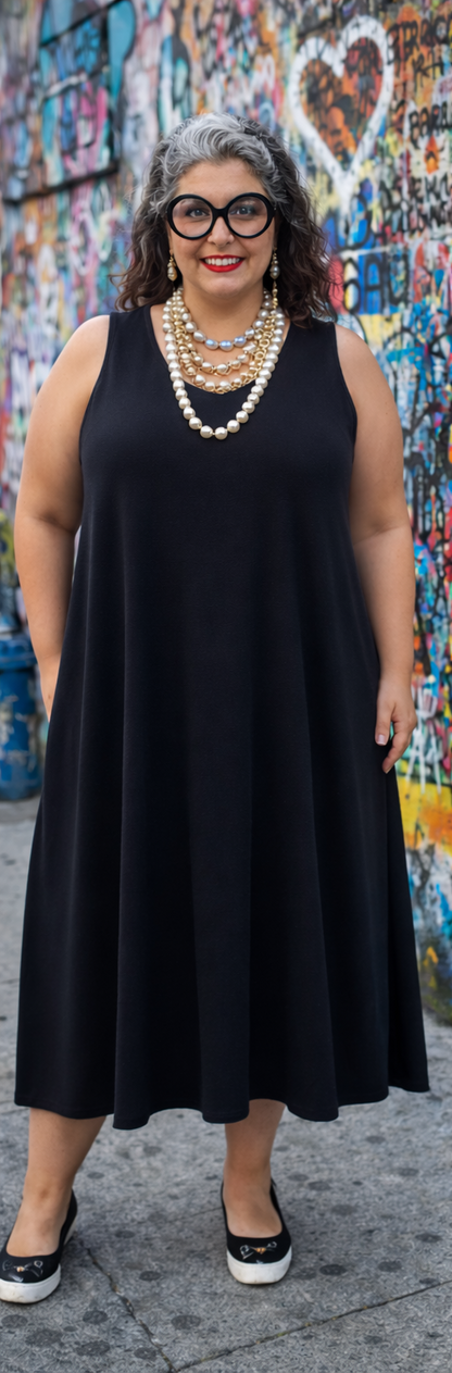 Robe longue noire sans manches