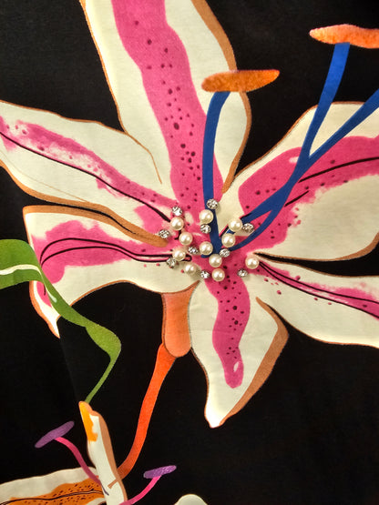 Robe teeshirt ou teeshirt long  fleuri et perlé