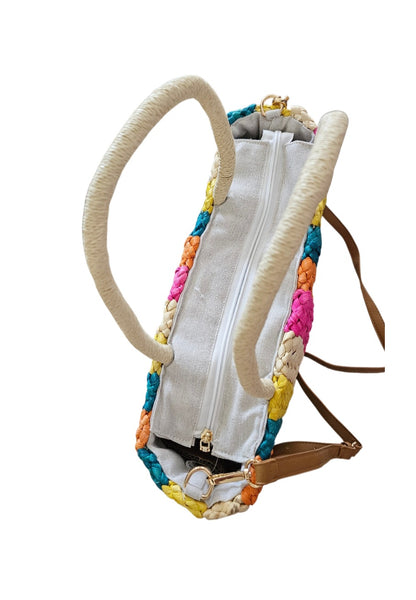 Sac cabas coloré en feuille de mais tissées