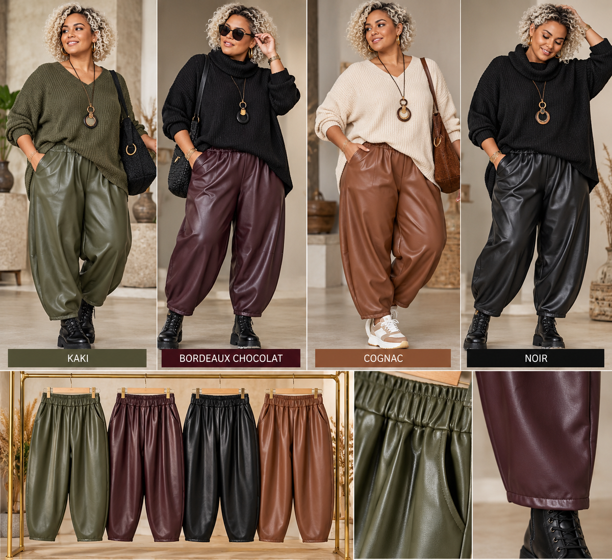 Pantalon simili cuir coupe Barell ou balloon