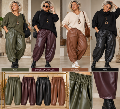Pantalon simili cuir coupe Barell ou balloon