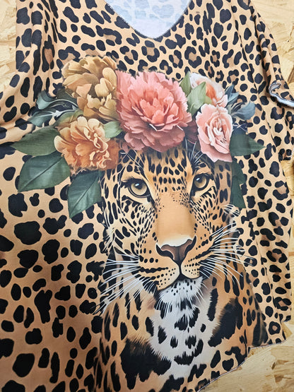 Tunique douce viscose élasthanne,  léopard fleuri