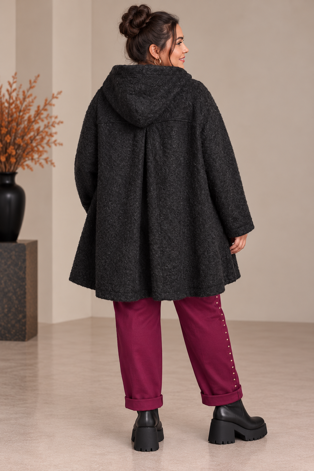 Manteau duveteux coupe trapèze