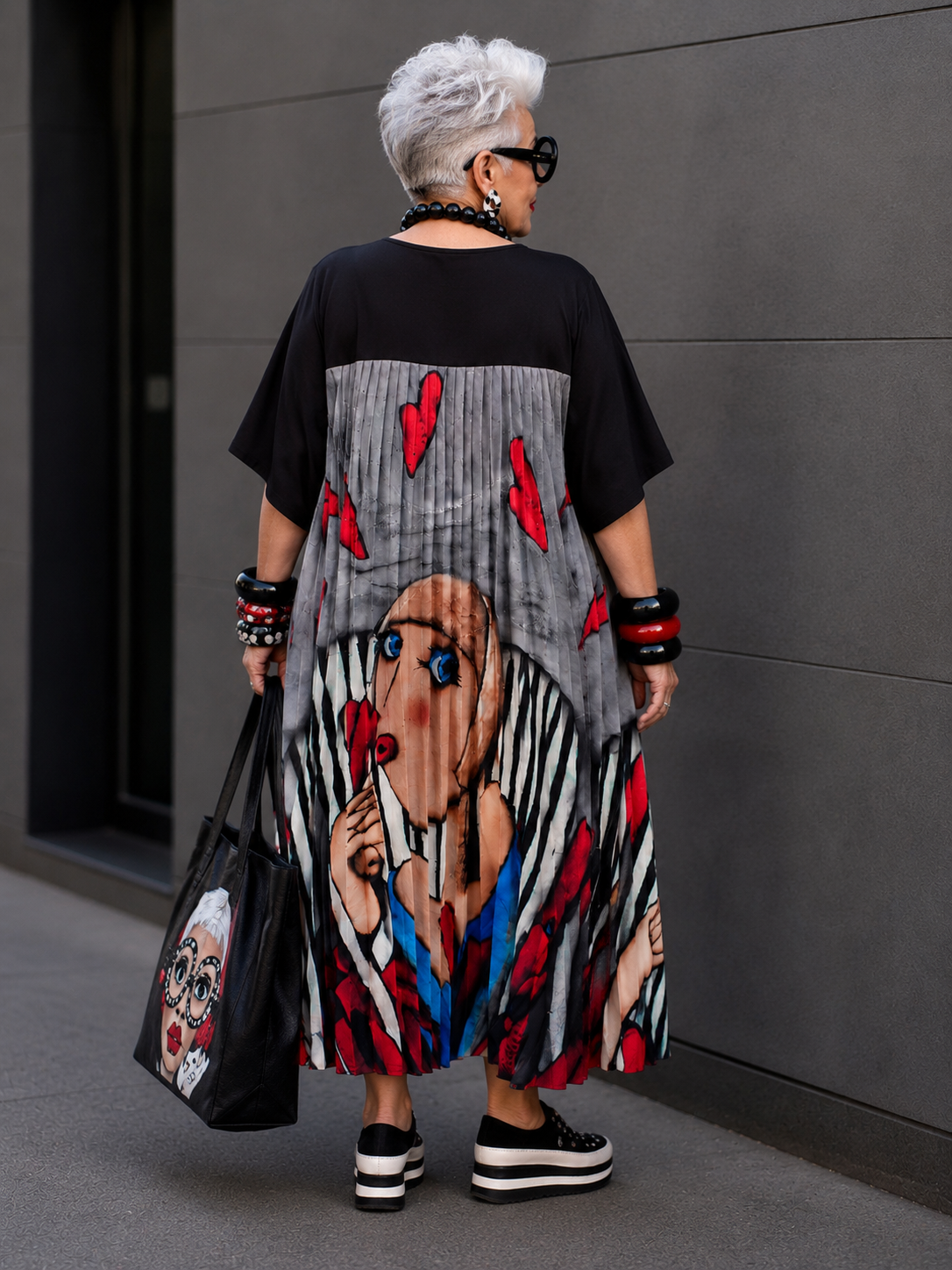 Robe plissée femme graphique