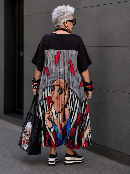 Robe plissée femme graphique