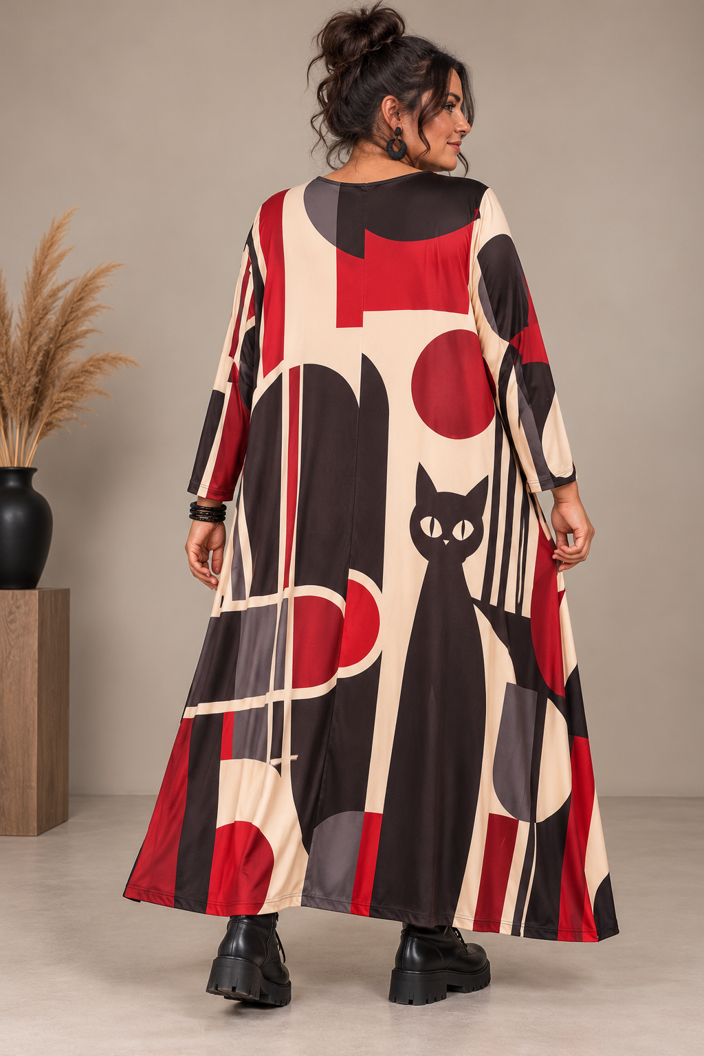 Robe graphique chat stylisé
