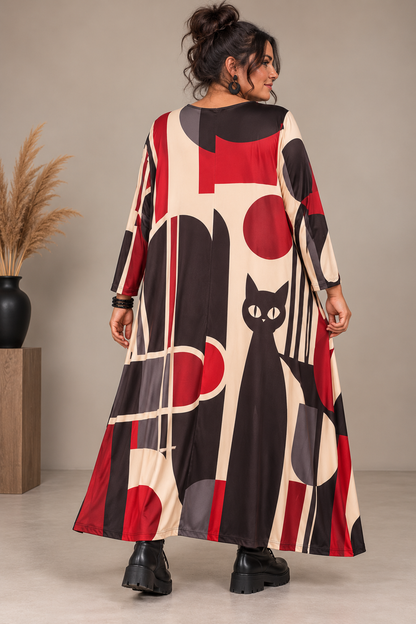 Robe graphique chat stylisé