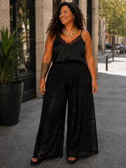Pantalon large de dentelle