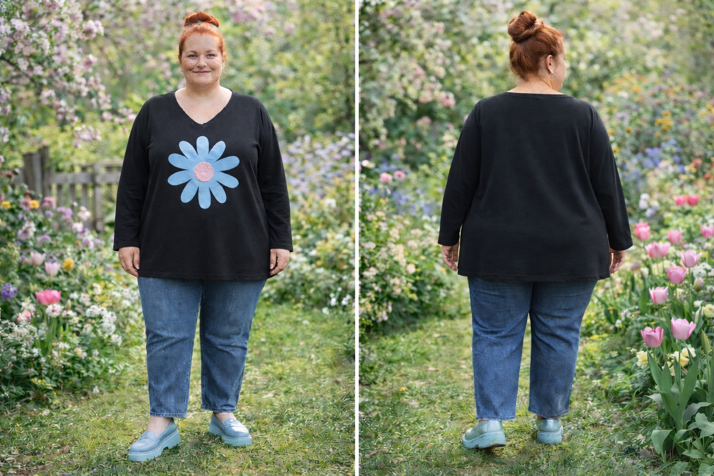 Pull fin grosse fleur centrale