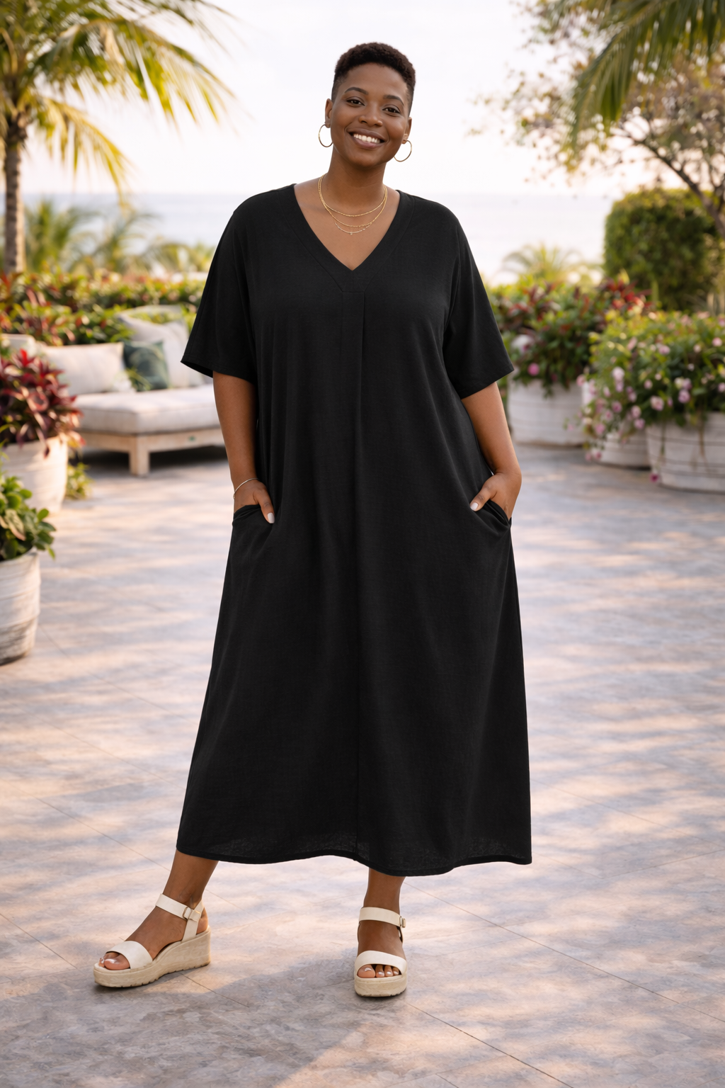 Robe ample col V crêpe de viscose