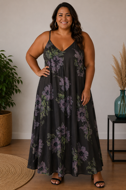 Robe évasée fleurie,  à bretelles