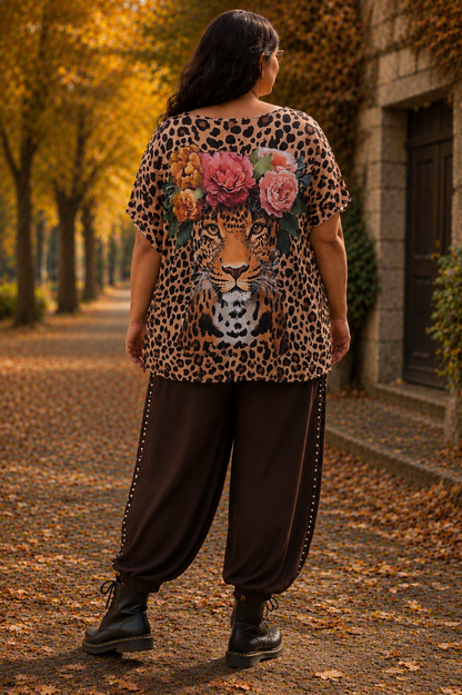 Tunique douce viscose élasthanne,  léopard fleuri