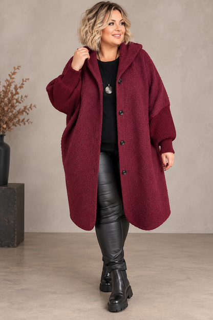 Manteau lainage bouclette et manches tricot