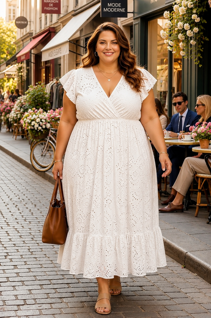 Robe longue  coeur croisé broderie anglaise