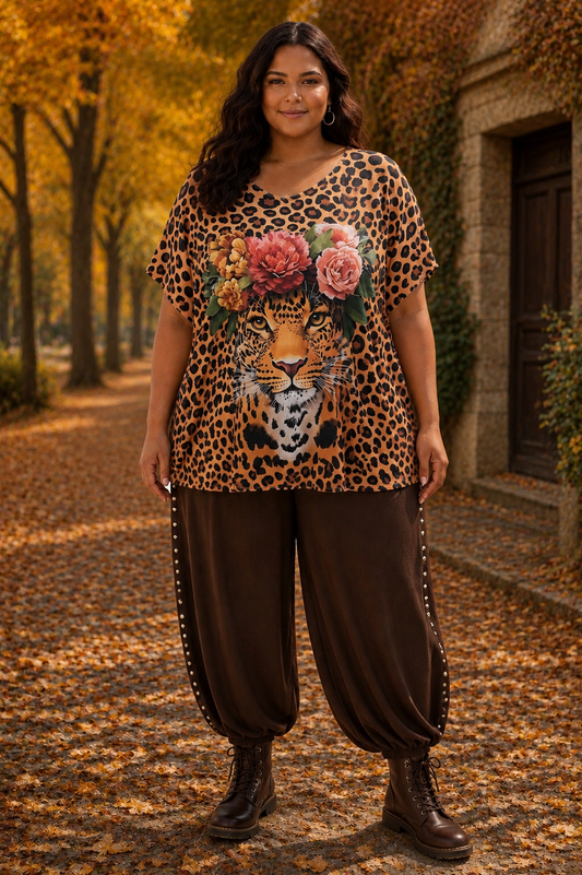 Tunique douce viscose élasthanne,  léopard fleuri