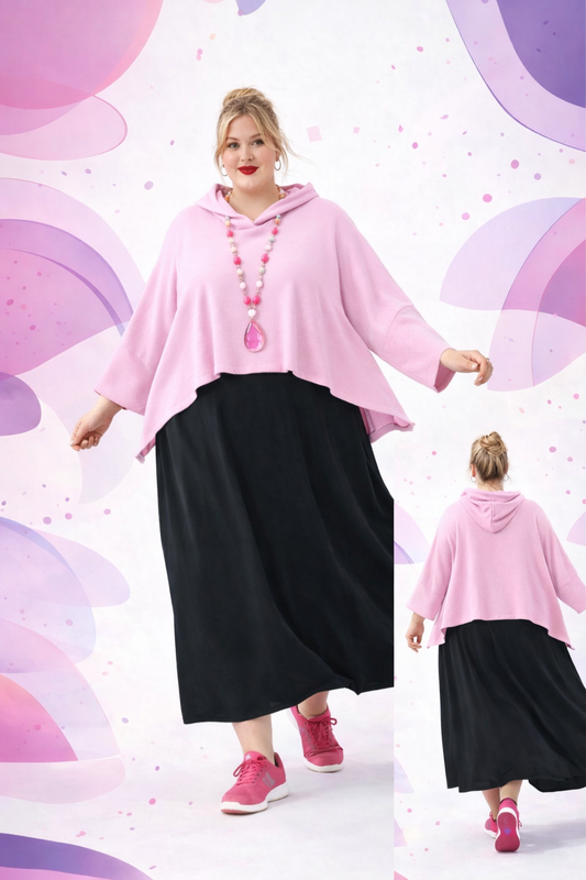 Pull oversize court à capuche