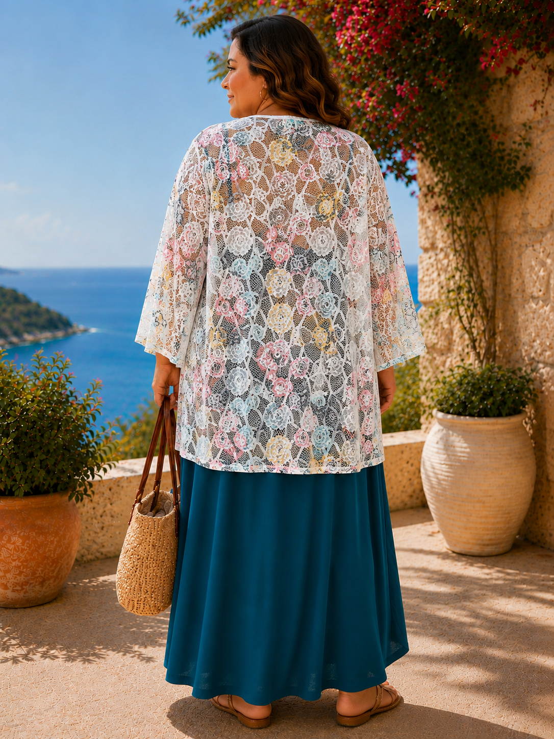 Veste kimono de dentelle colorée