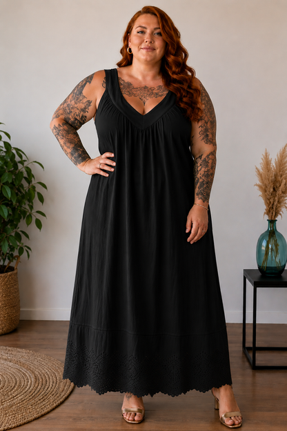 Robe longue coton et bas broderie anglaise