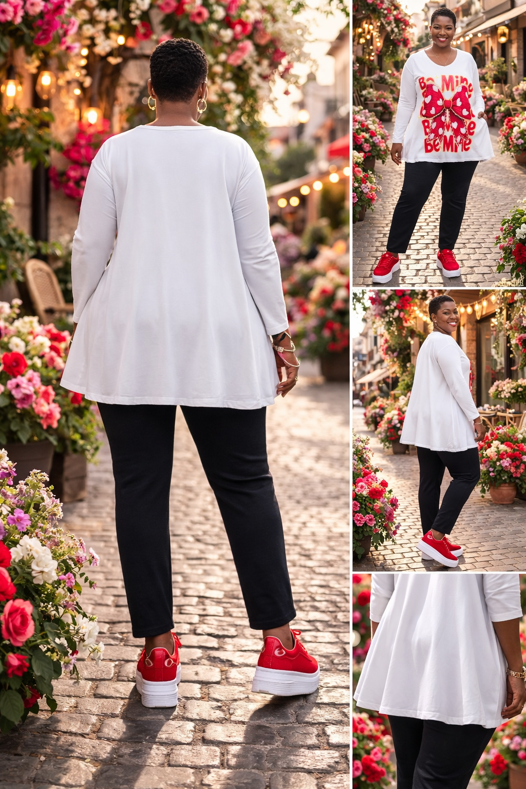 Tunique blanche évasée,  motifs rouges