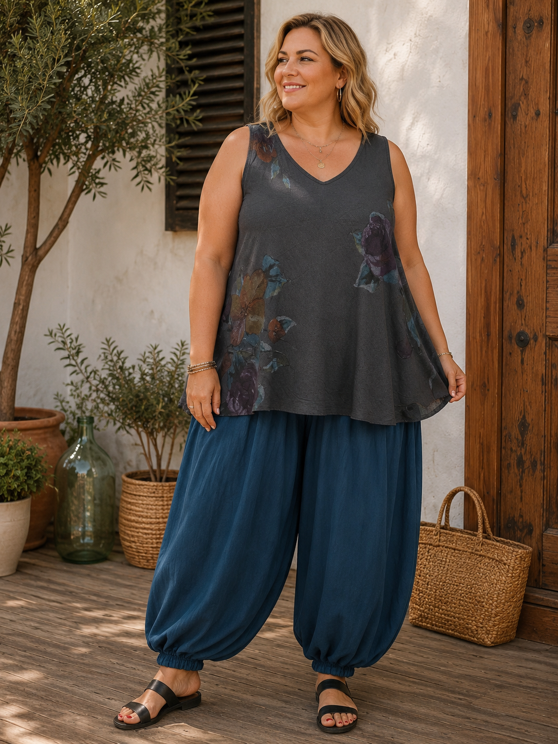 Debardeur motif floral foncé