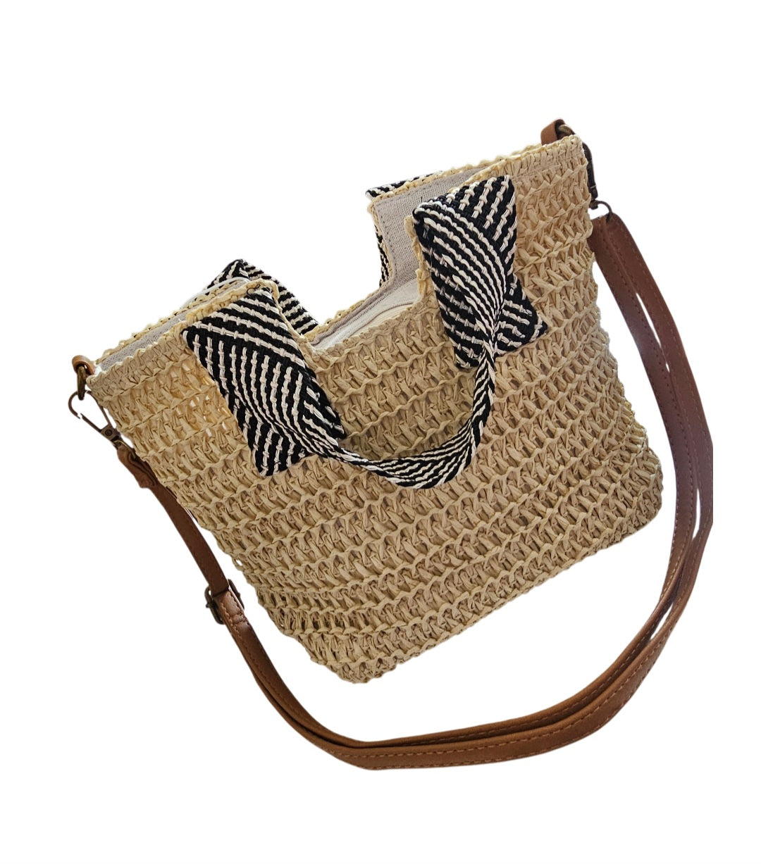 Sac de rafia , anses tissus bicolore