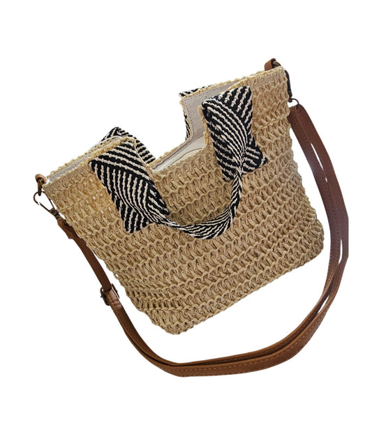 Sac de rafia , anses tissus bicolore