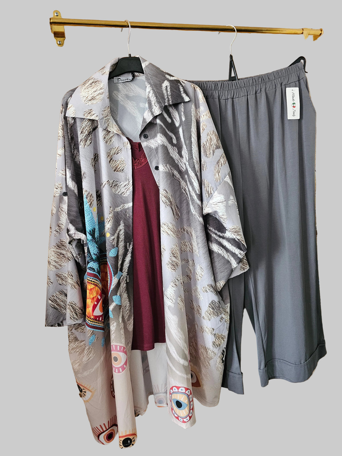 Chemise longue imprimée gris lumineux