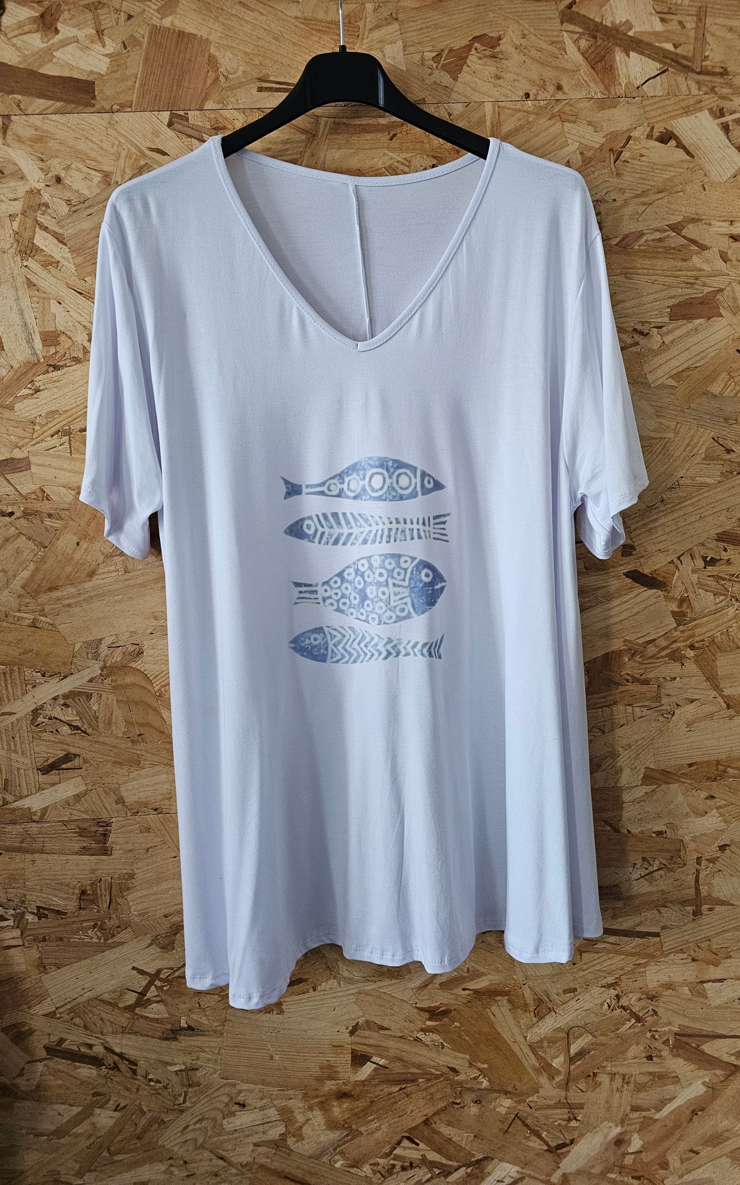 Teeshirt évasé blanc, flocage poissons