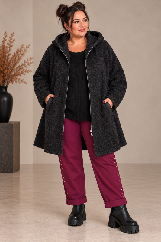 Manteau duveteux coupe trapèze