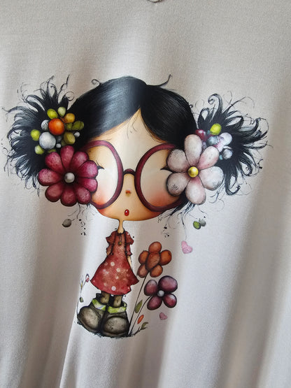 Teeshirt évasé beige flocage fillette
