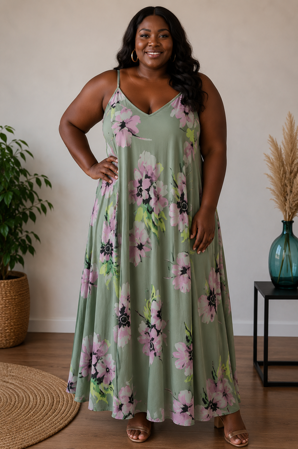Robe évasée fleurie,  à bretelles