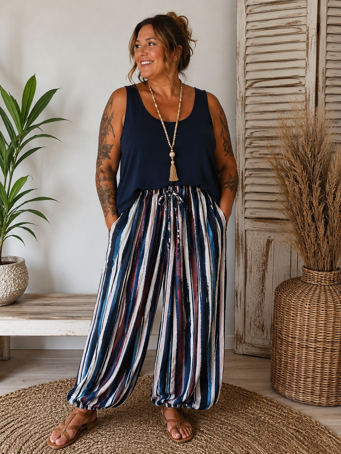 Pantalon bombacho rayé