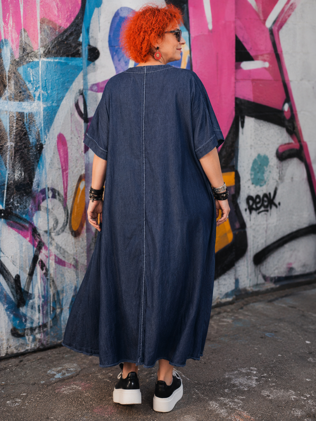 Robe en jean, patchs brodés