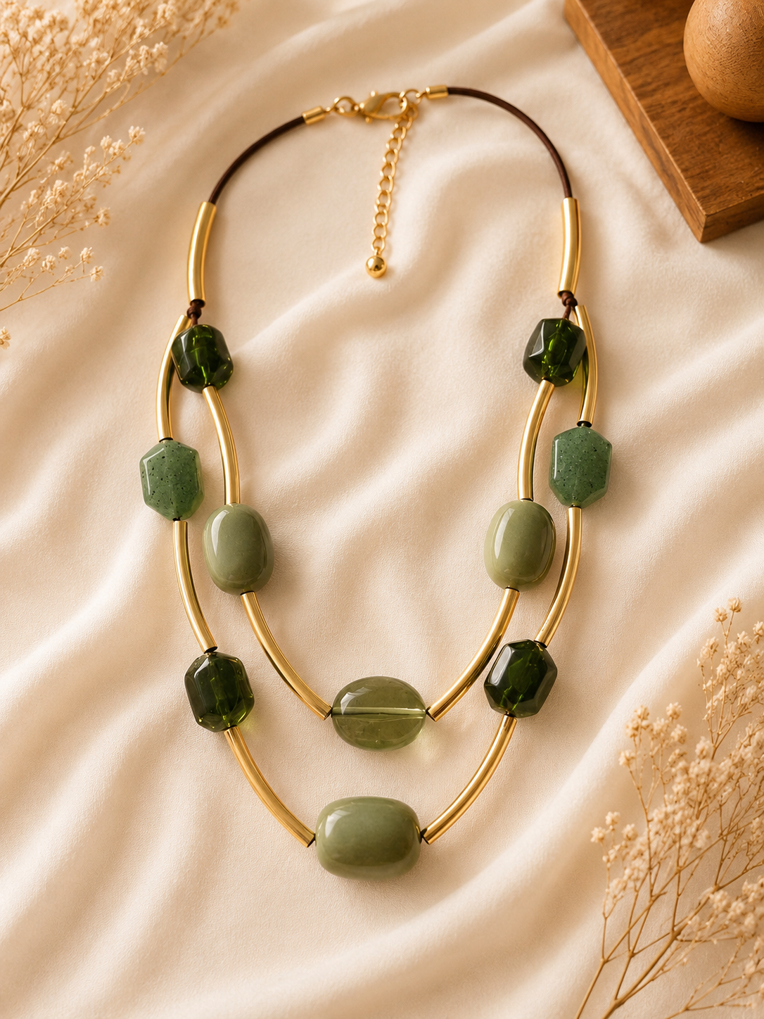 Collier vert jade double rang