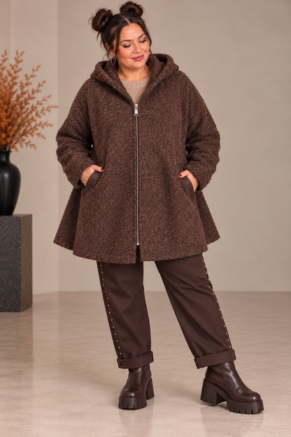 Manteau duveteux coupe trapèze