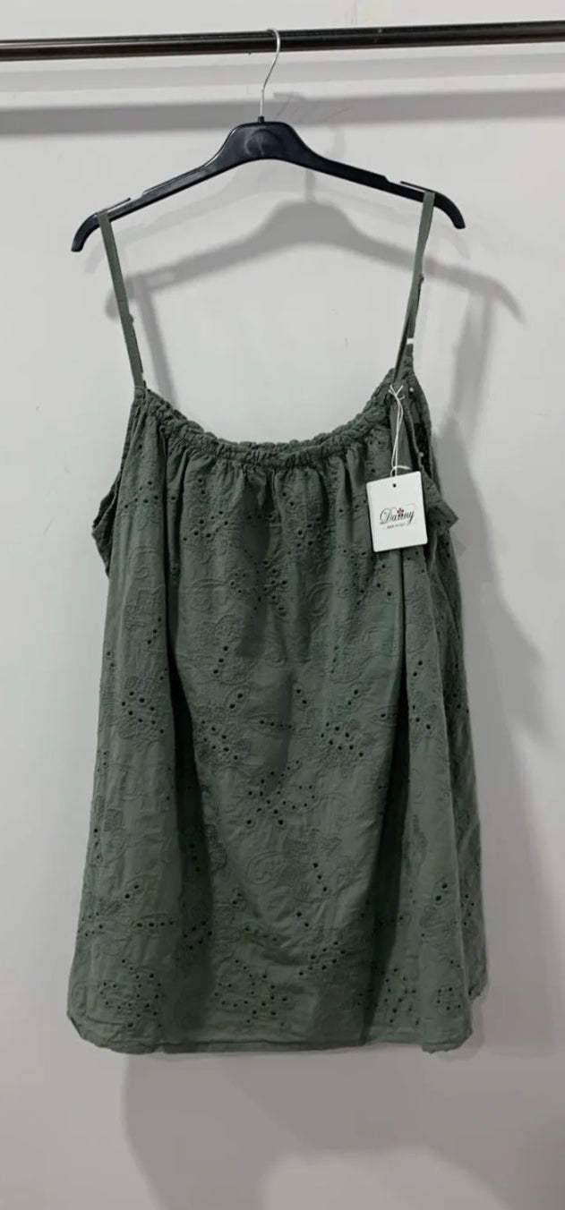 Caraco kaki en broderie anglaise