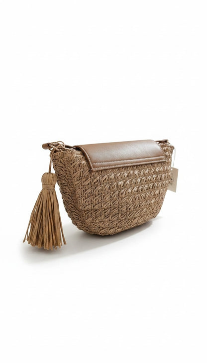 Sac demi ovale rafia et cuir végétal