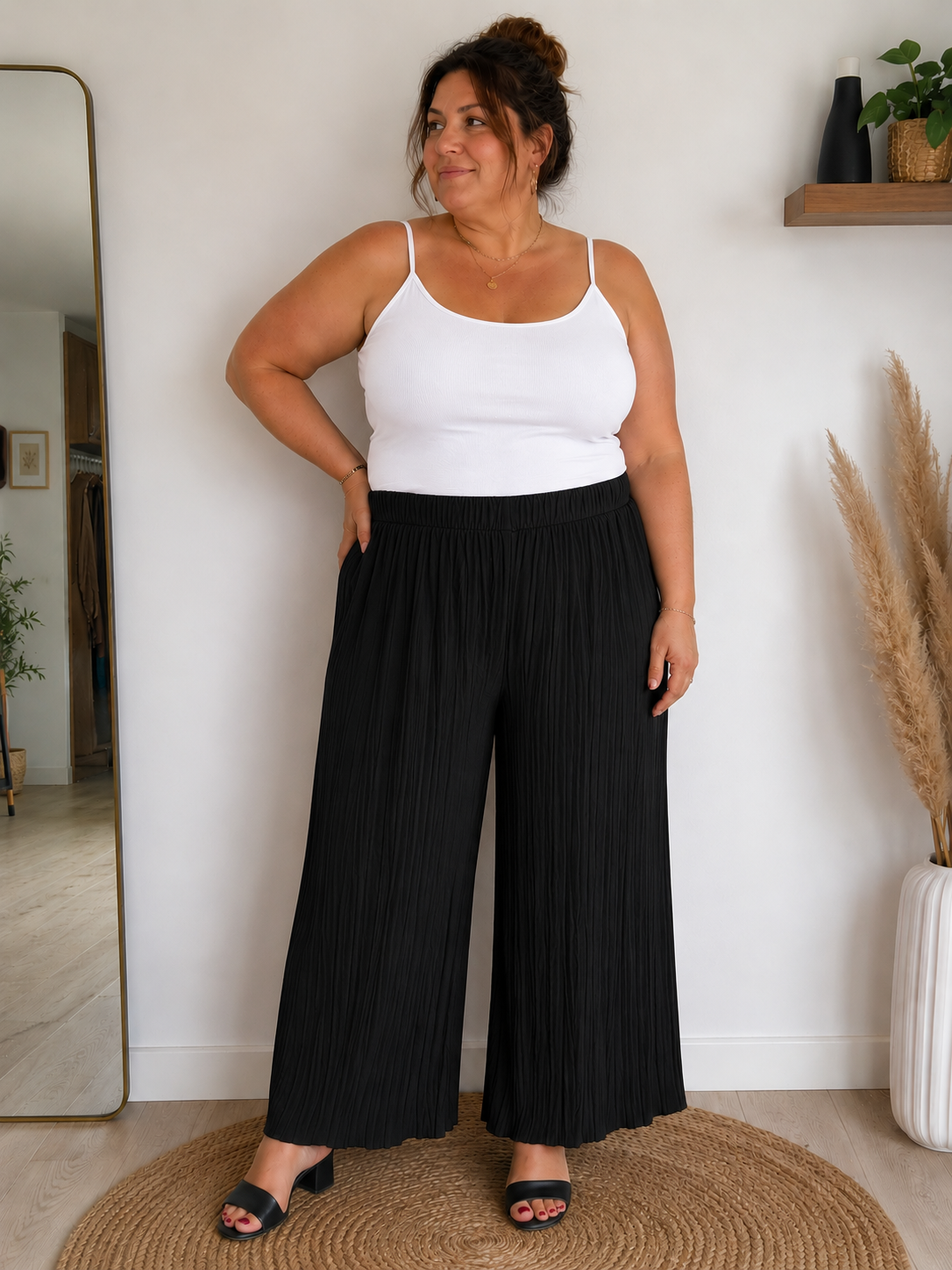 Pantalon effets plissage fin