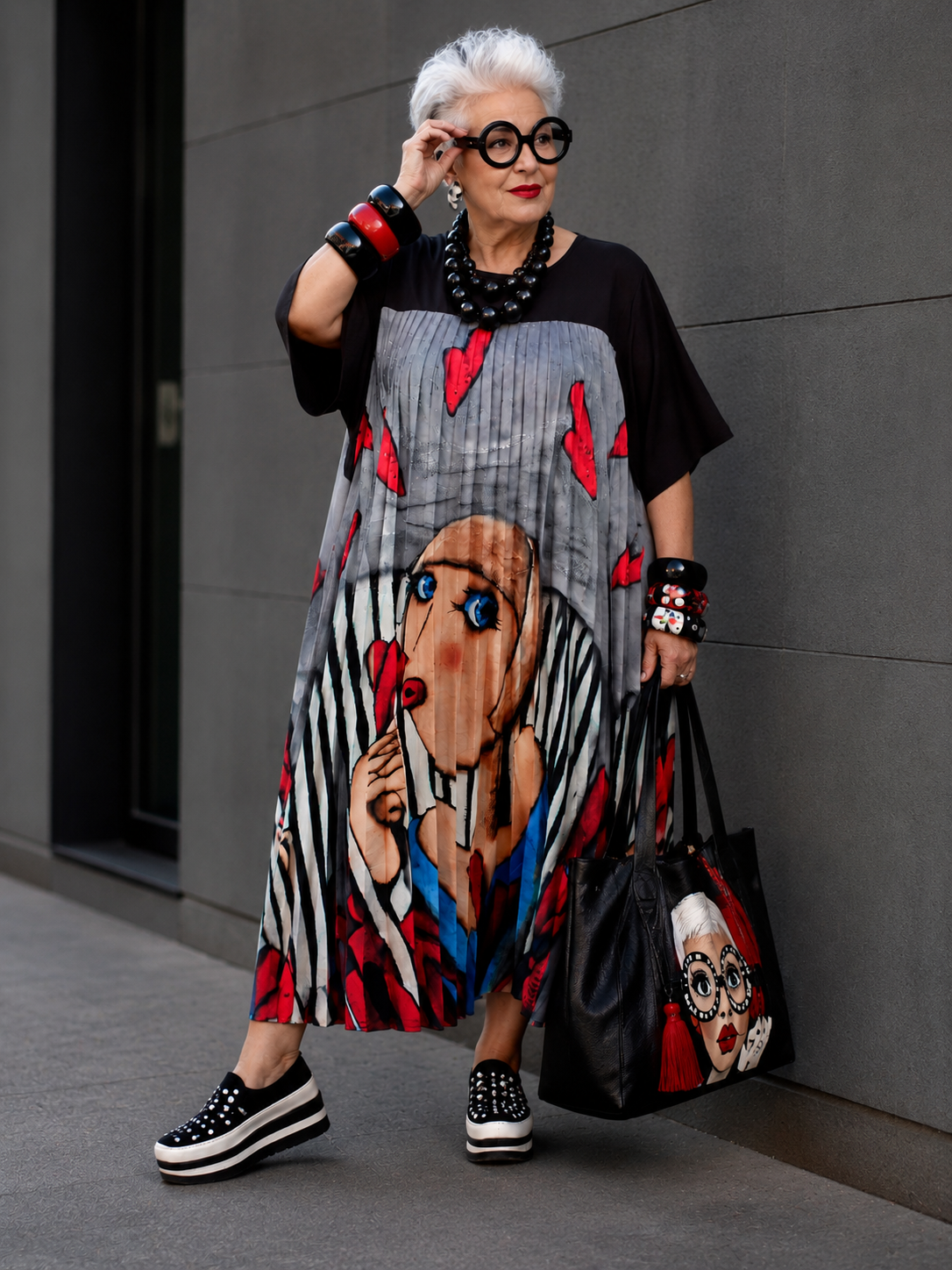 Robe plissée femme graphique