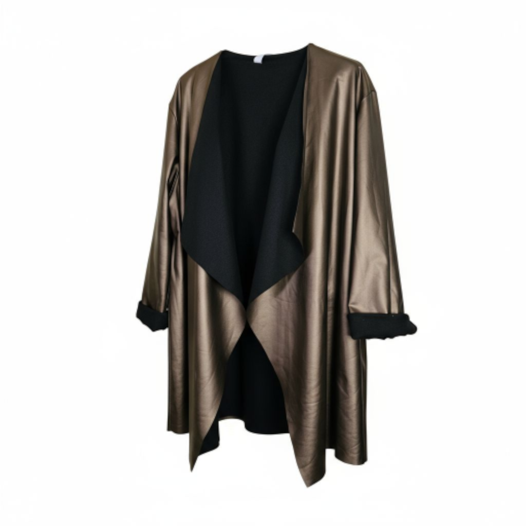 Veste simili cuir mordoré col châle