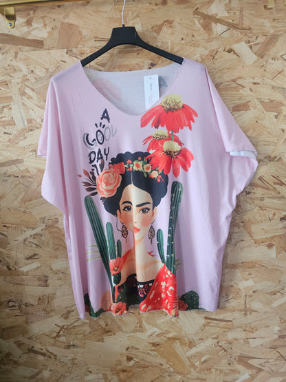 Teeshirt fond rose Frida