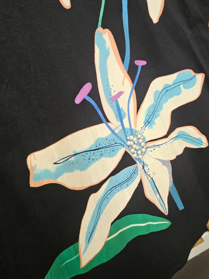 Robe teeshirt ou teeshirt long  fleuri et perlé