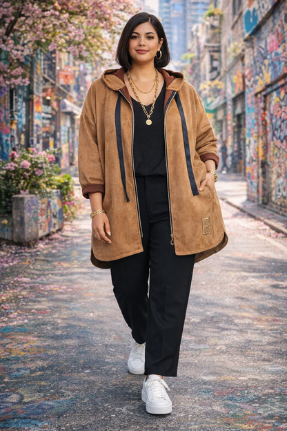 Parka Camel, suédine lycra
