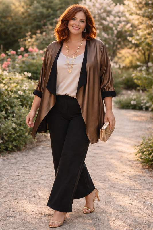 Veste simili cuir mordoré col châle