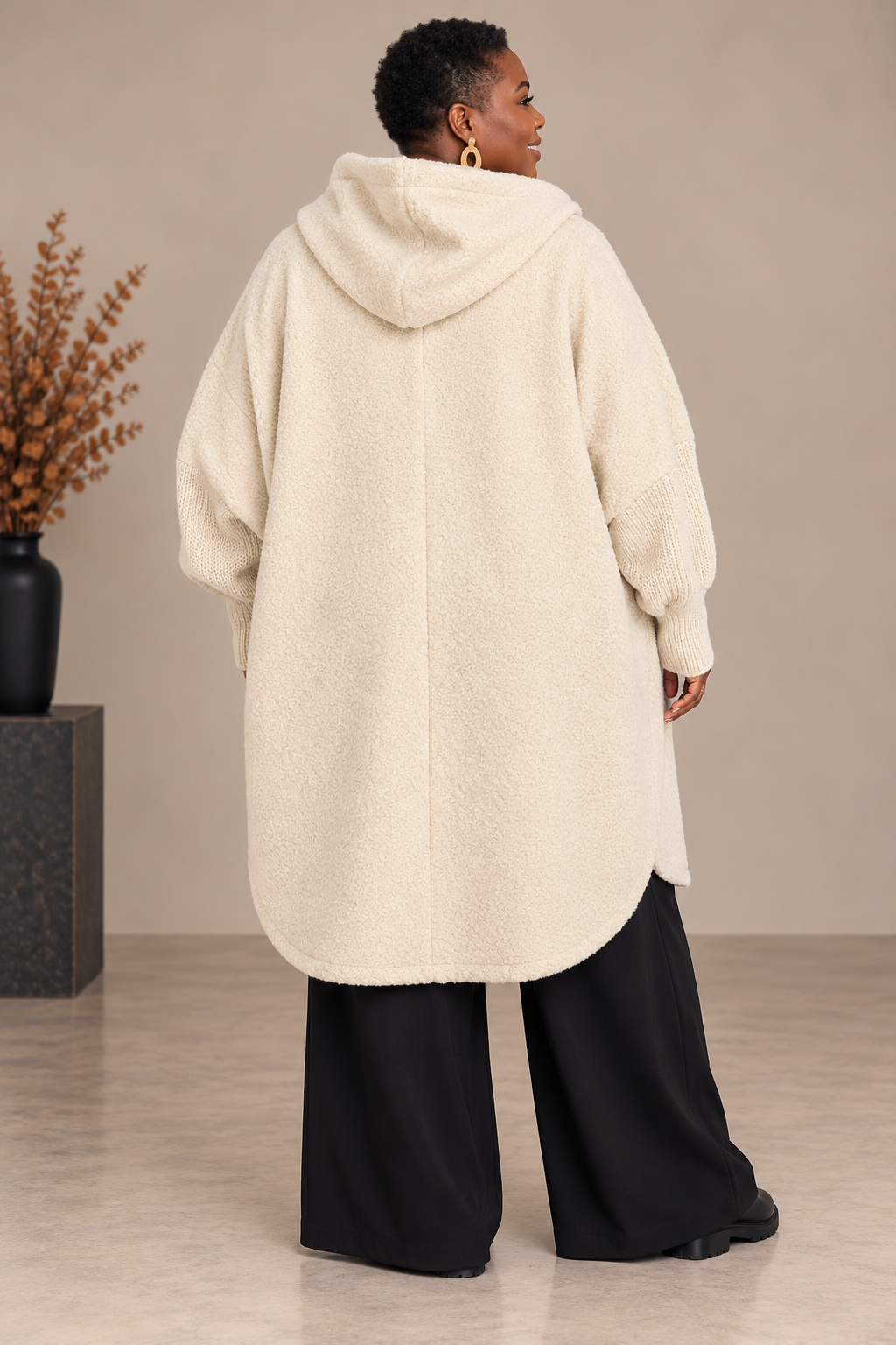 Manteau lainage bouclette et manches tricot