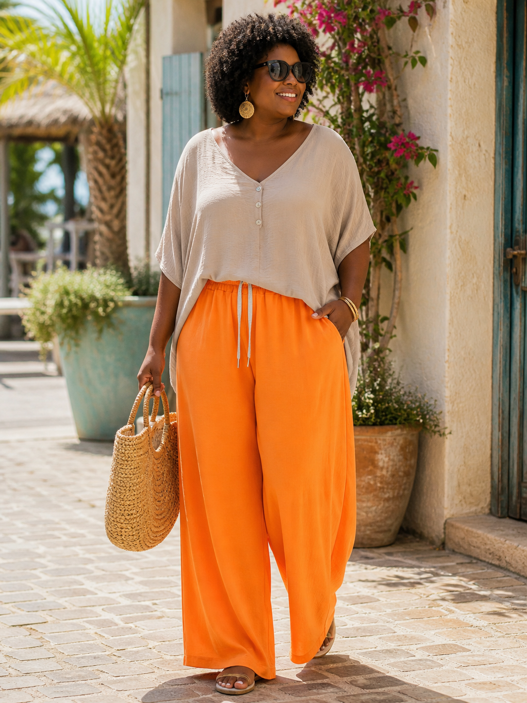 Pantalon palazzo crêpe de viscose